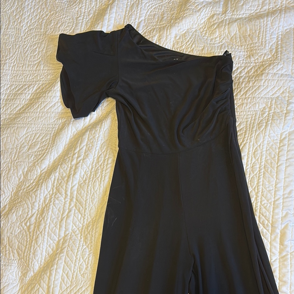 Laundry By Shelli Segal Black One-Shoulder Pantsuit